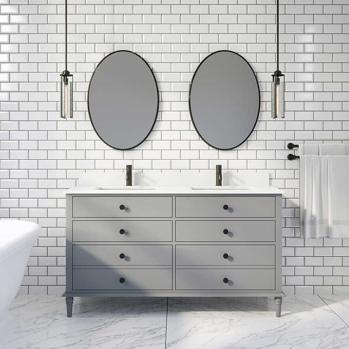 Issac Edwards Collection 60" Double Sink Bathroom Vanity in Gray Finish with Cultured Marble Top