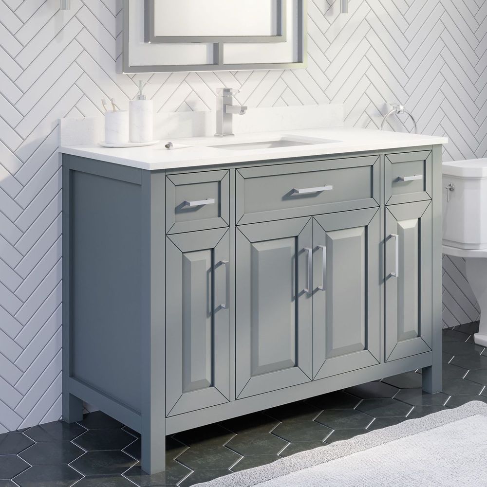 48" Single Sink Vanity Gray Finish with Cultured Marble Countertop with Matching Backsplash