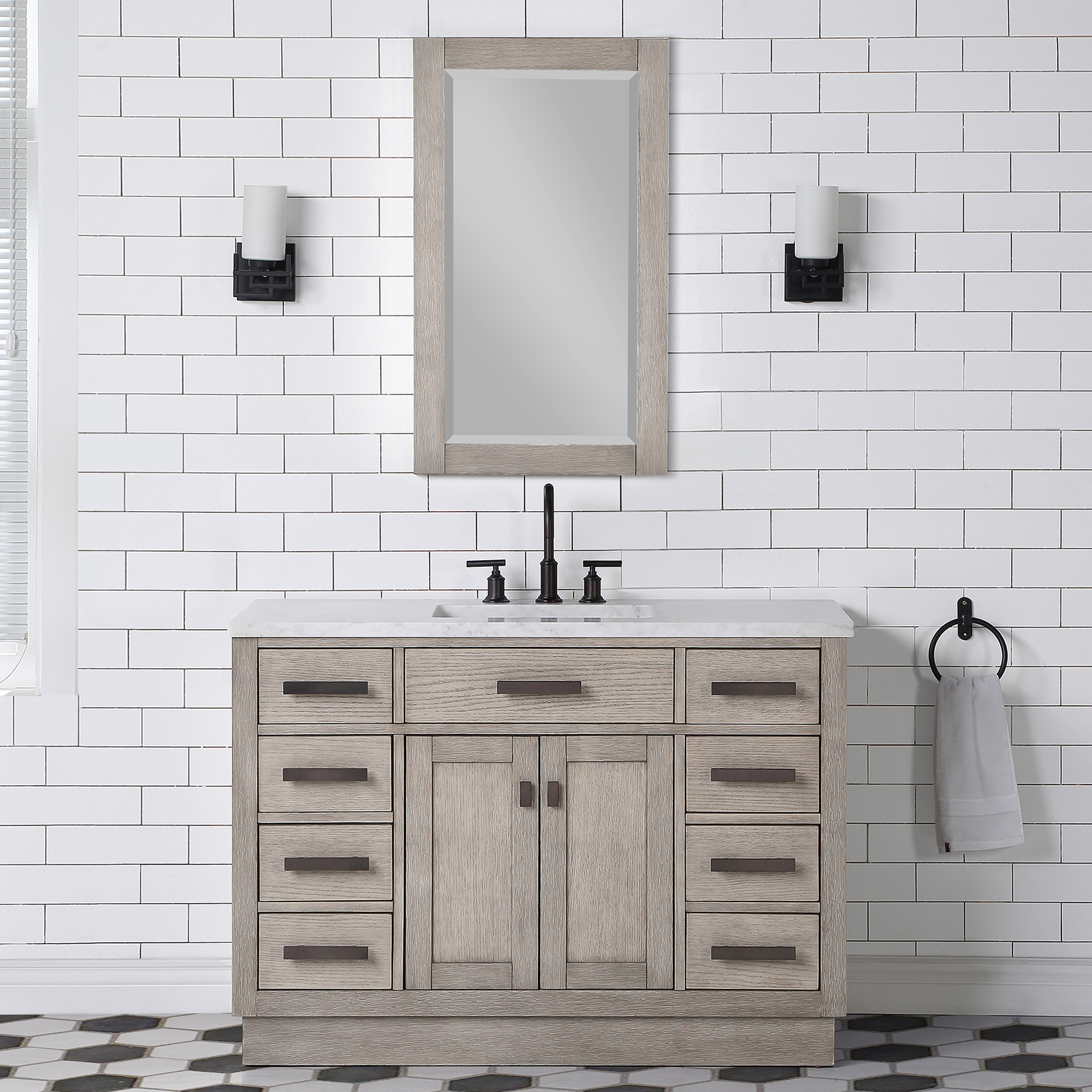 48" Gray Oak Single Bathroom Vanity with Seamless Italian Carrara White Marble Top
