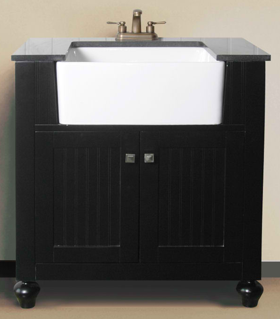 30" Espresso Finish Single Sink Vanity Cabinet with Black Granite Top