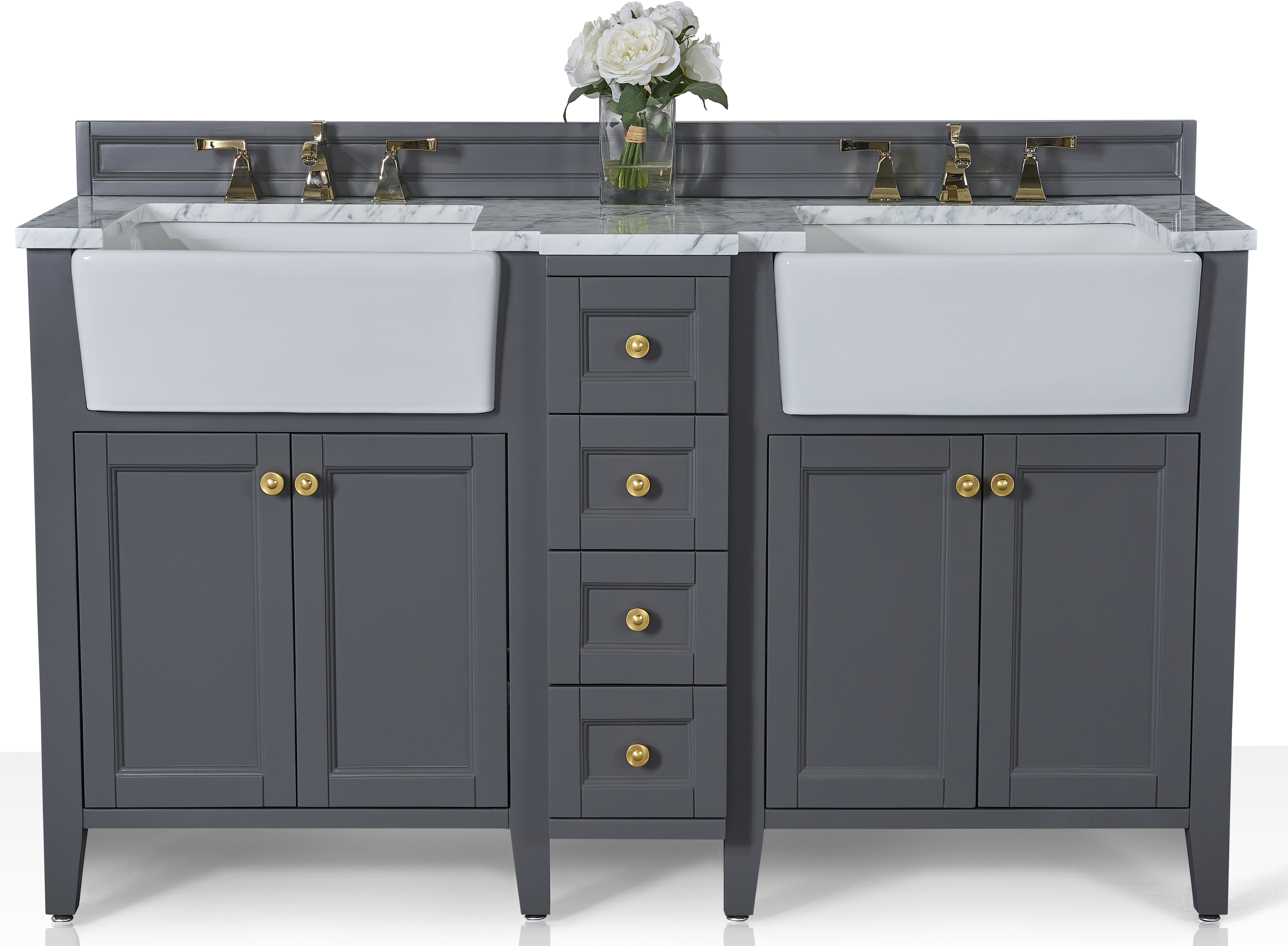 60" Bath Vanity Set in Sapphire Gray with Italian Carrara White Marble Vanity Top and White Undermount Basin with Gold Hardware