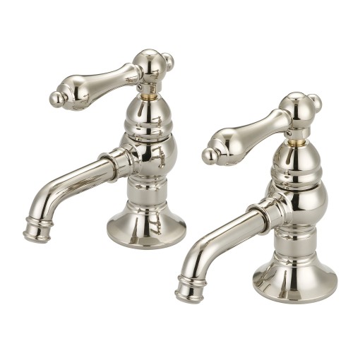 Vintage Classic Basin Cocks Lavatory Faucets in Polished Nickel (PVD) Finish With Metal Lever Handles Without Labels