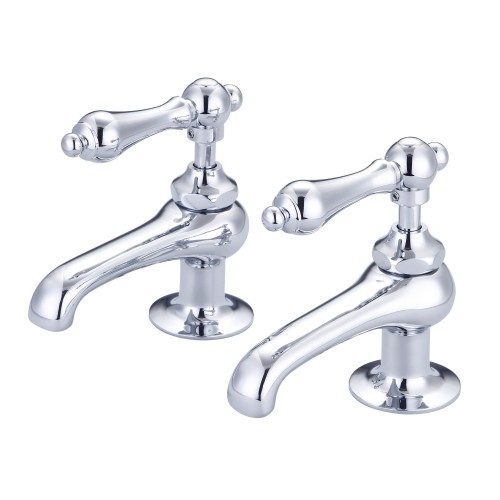 Vintage Classic Basin Cocks Lavatory Faucets in Chrome Finish With Metal Lever Handles Without Labels