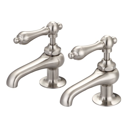 Vintage Classic Basin Cocks Lavatory Faucets in Brushed Nickel Finish With Handles and Labels Options