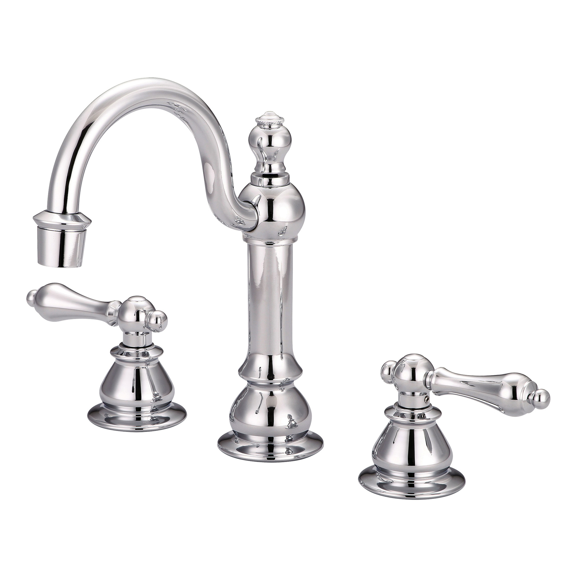 American 20th Century Classic Widespread Lavatory Faucets With Pop-Up Drain in Chrome Finish With Metal Lever Handles