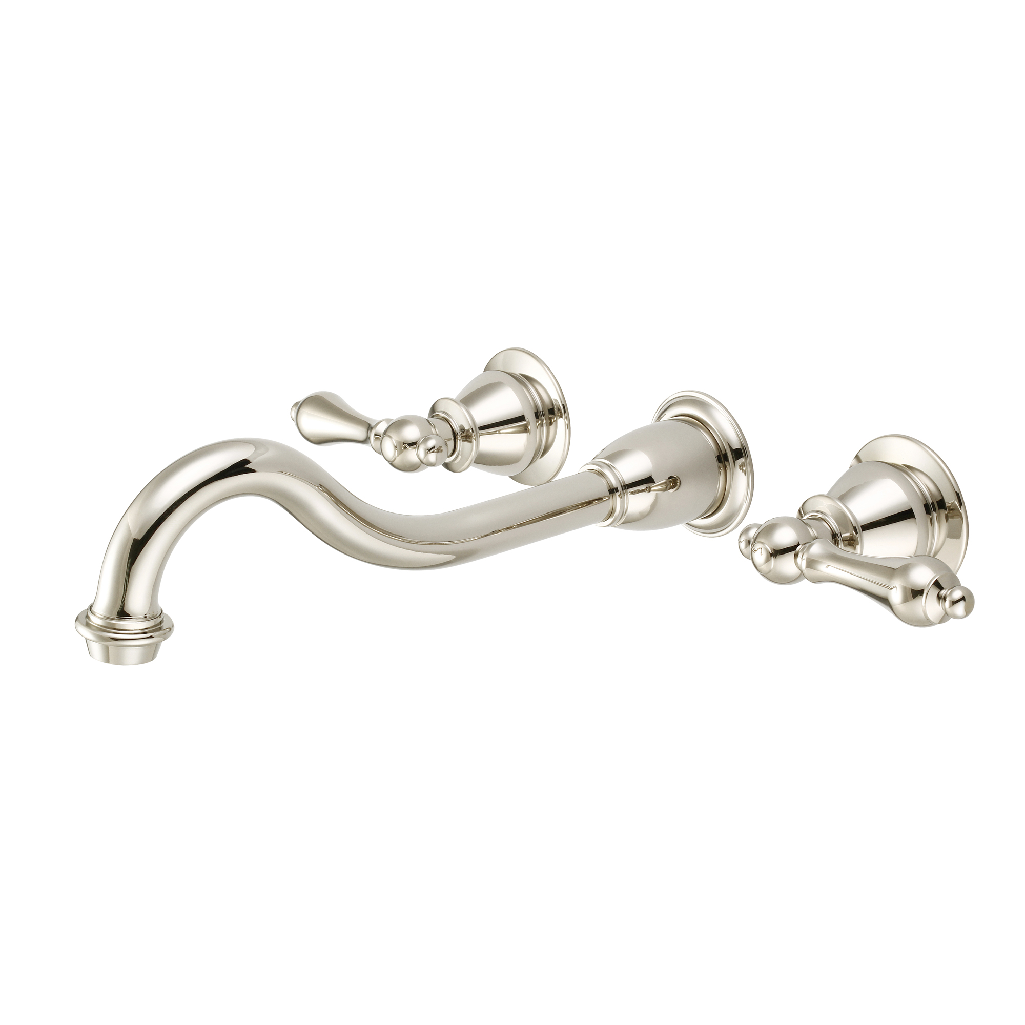 Elegant Spout Wall Mount Vessel/Lavatory Faucets in Polished Nickel (PVD) Finish With Metal Lever Handles Without Labels