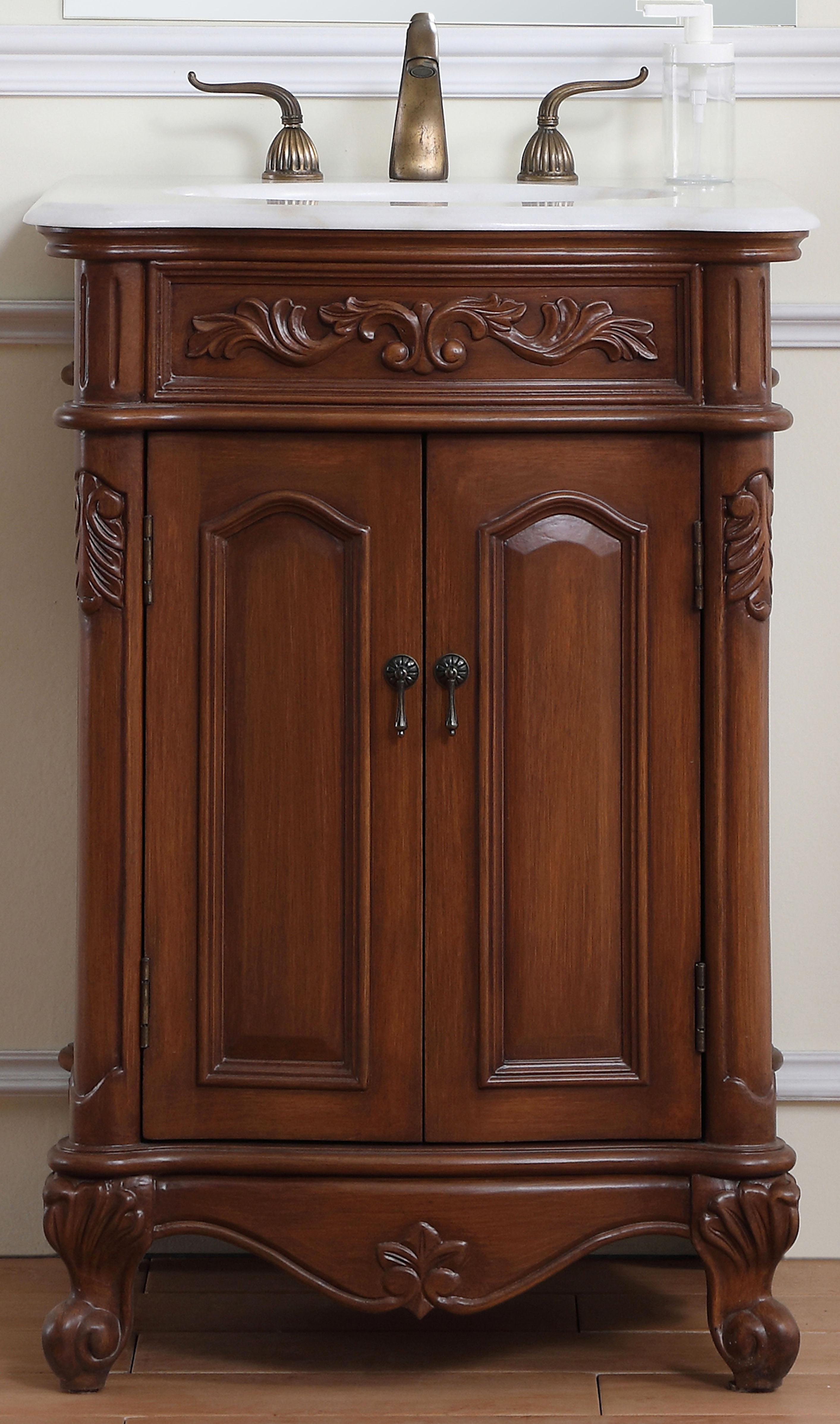 24" Deep Chestnut Finish Vanity with Victorian Style Legs