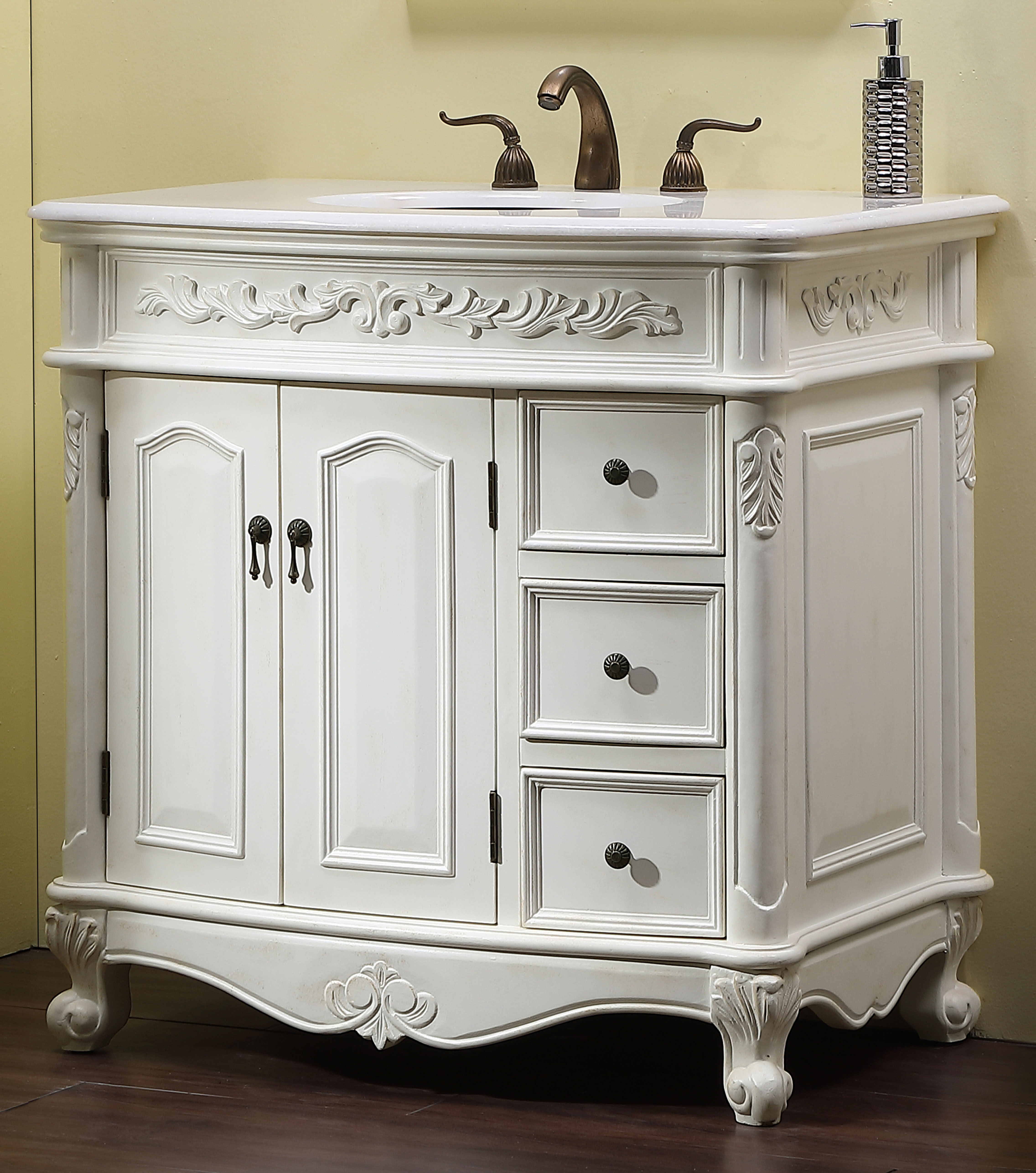 36" Antique White Finish Vanity with Victorian Style Leg
