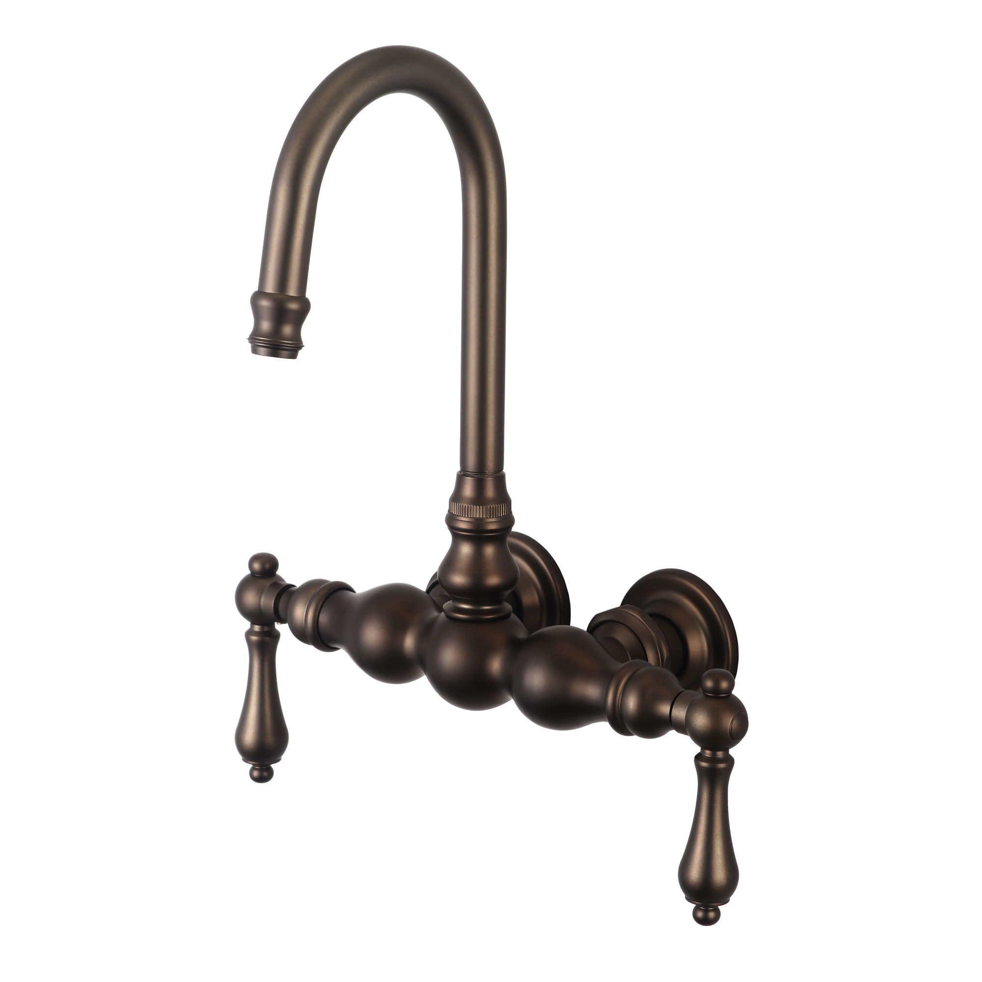 Vintage Classic 3.375 Inch Center Wall Mount Tub Faucet With Gooseneck Spout & Straight Wall Connector in Oil-rubbed Bronze Finish Finish With Metal Lever Handles Without Labels