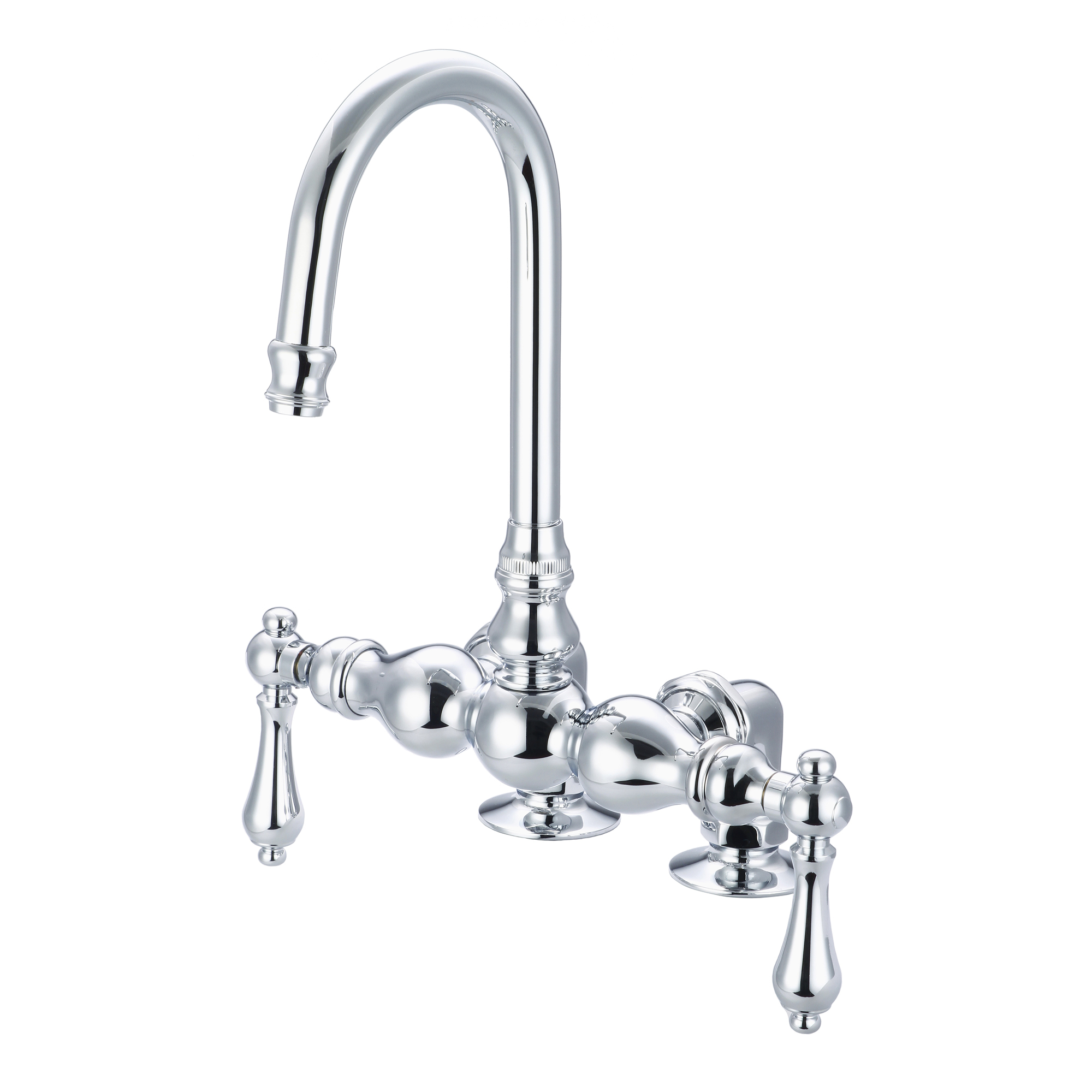 Vintage Classic 3.375 Inch Center Deck Mount Tub Faucet With Gooseneck Spout & 2 Inch Risers in Chrome Finish With Metal Lever Handles Without Labels
