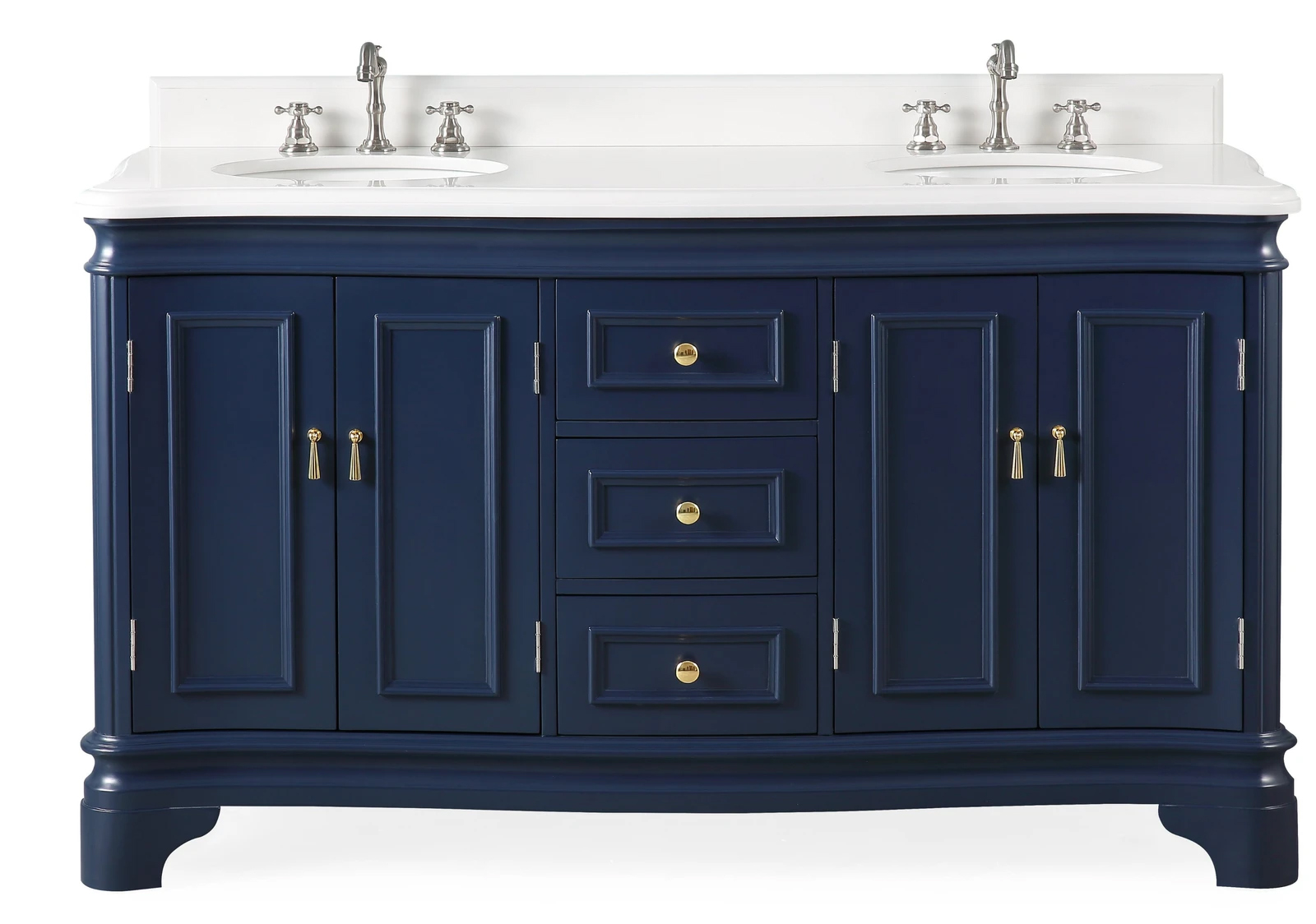 60" Double Sink Navy Blue Bathroom Vanity with White Quartz Counter Top