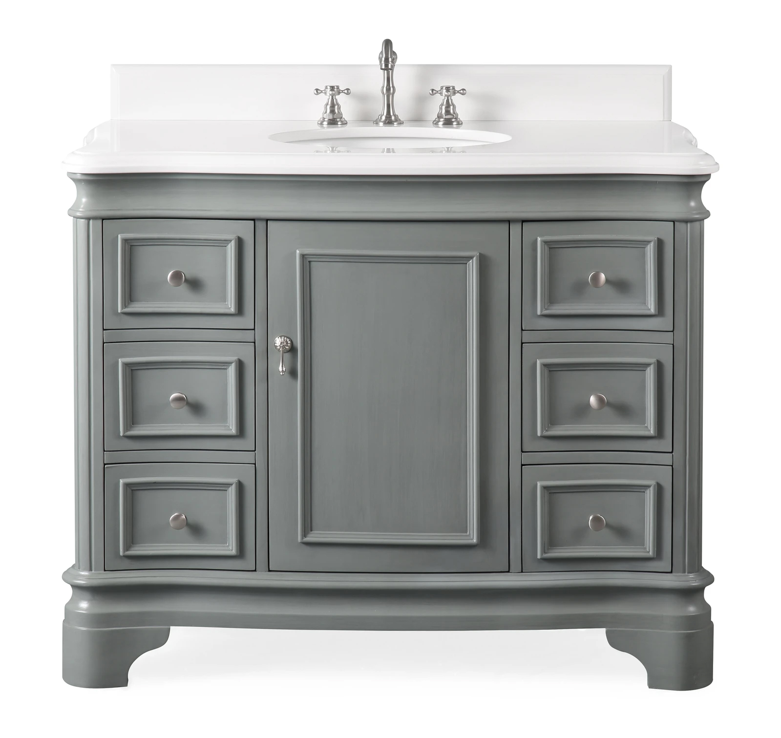 42" Modern Style Grey Bathroom Vanity Sink with White Quartz Counter Top