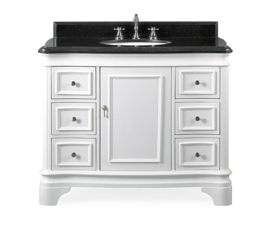 42" Modern Style White Bathroom Vanity Sink with Black Galaxy Granite Counter Top