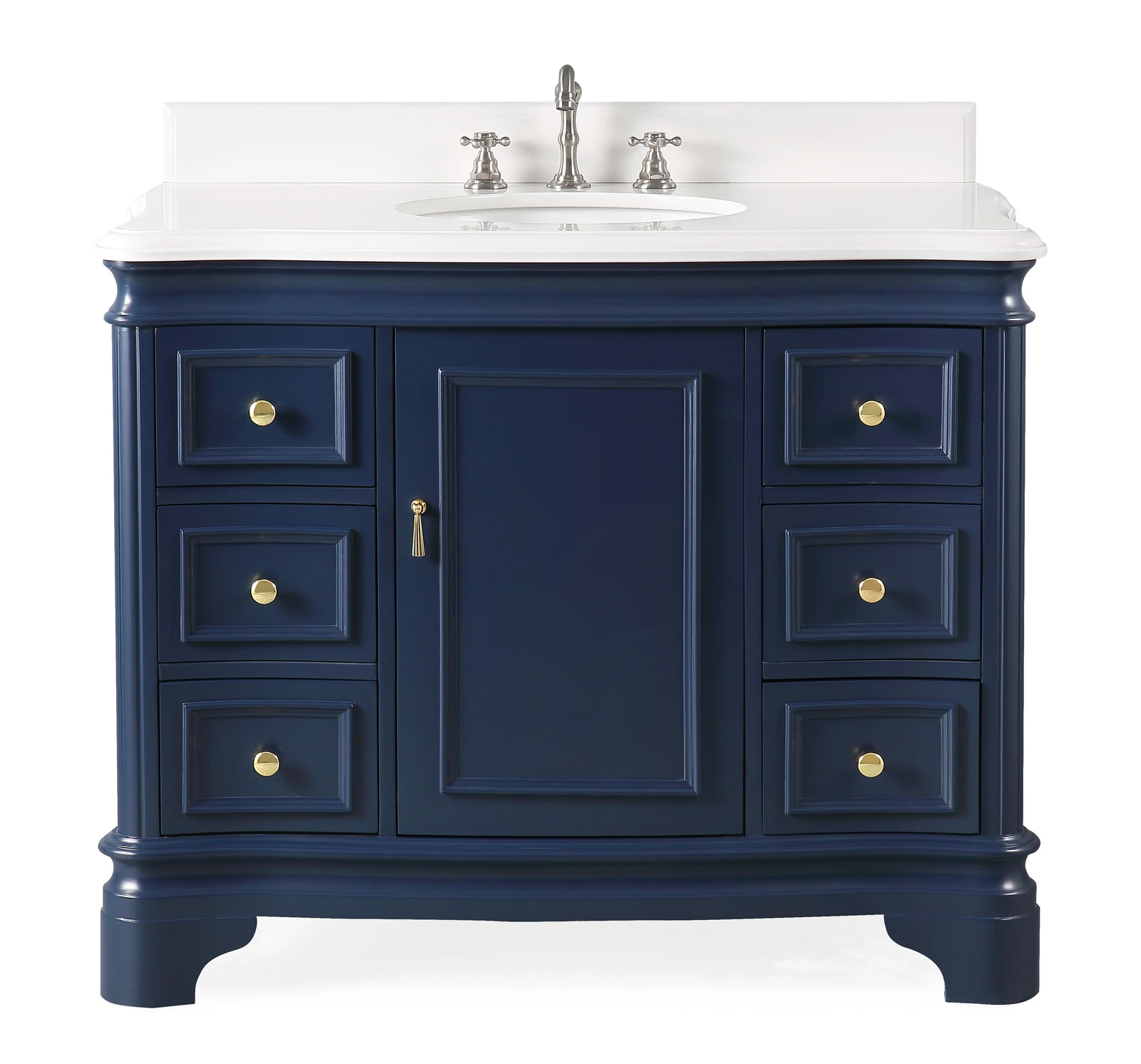 42" Modern Style Navy Blue Bathroom Vanity Sink with White Quartz Counter Top