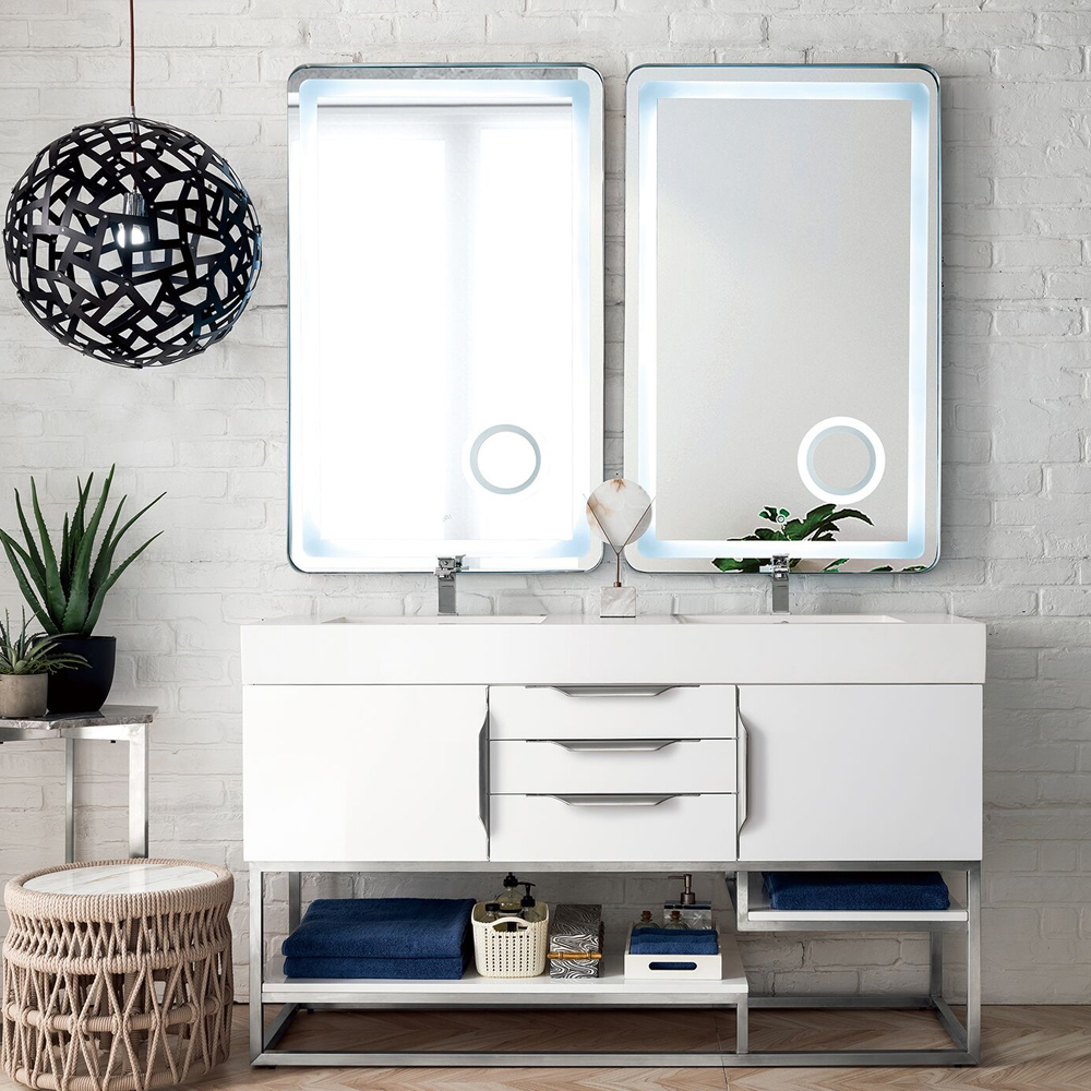 James Martin Columbia Collection 59" Double Vanity, Glossy White Finish