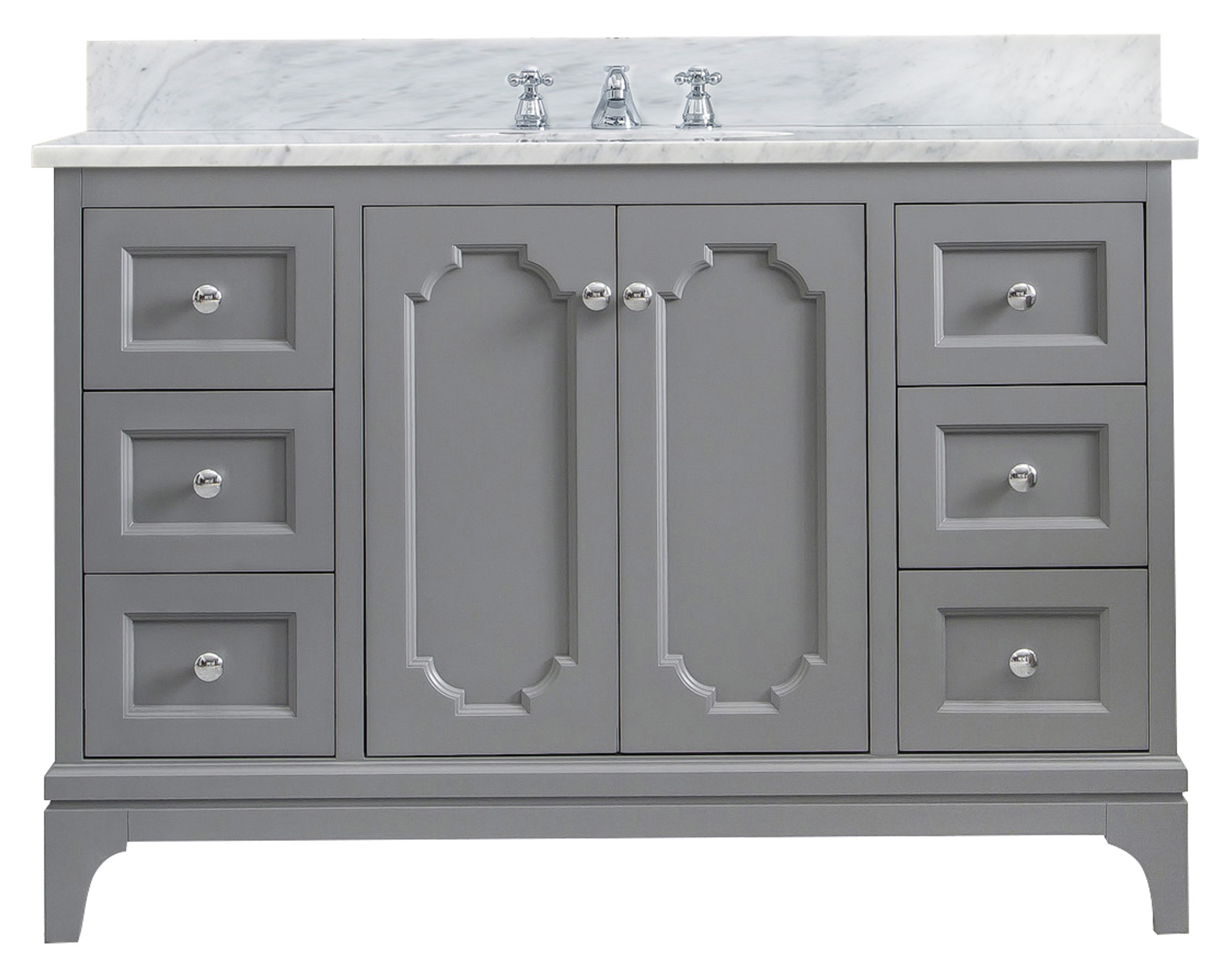 48" Single Sink Carrara White Marble Countertop Vanity in Cashmere Grey with Mirror and Faucet Options