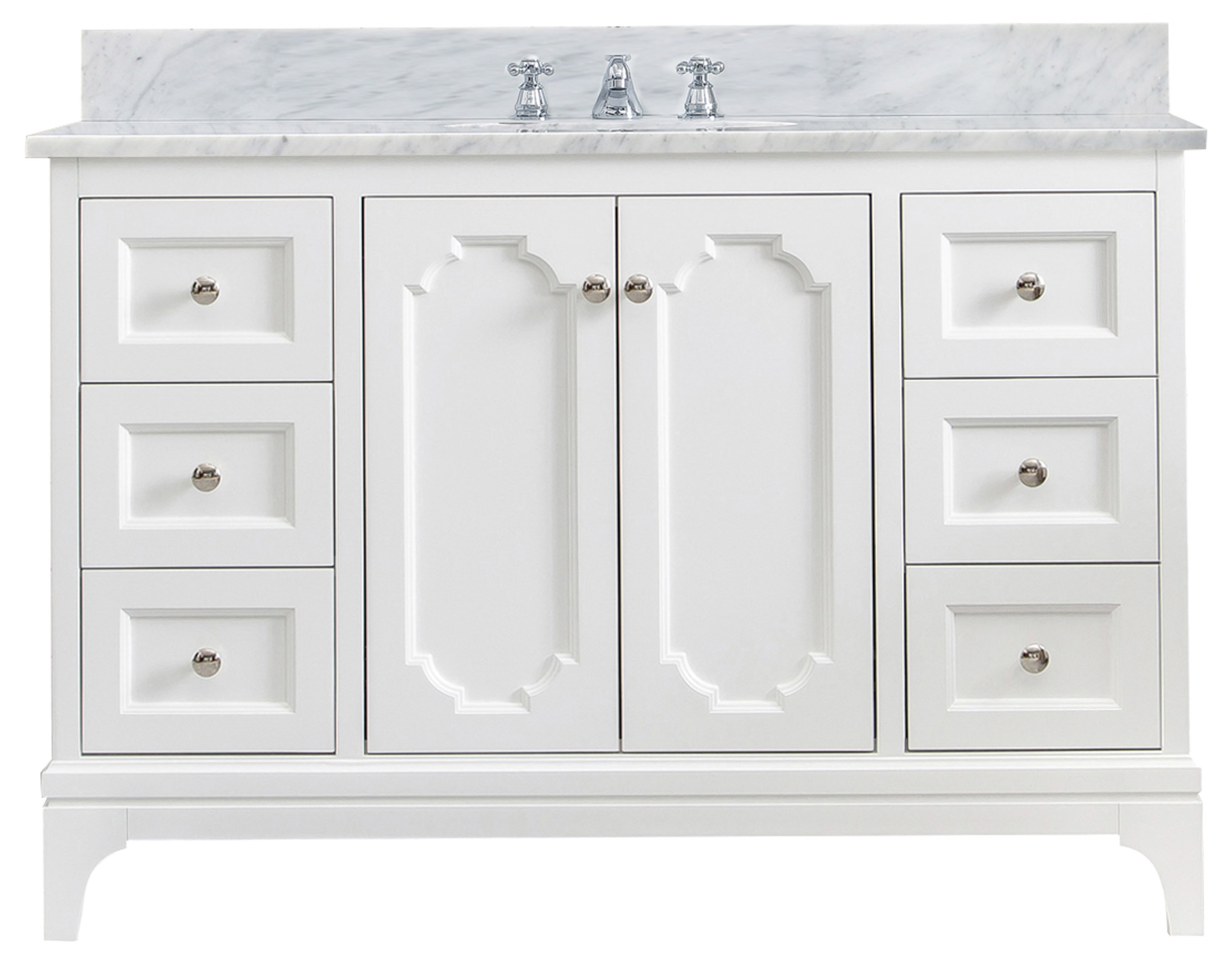 48" Single Sink Carrara White Marble Countertop Vanity in Pure White with Mirror and Faucet Options