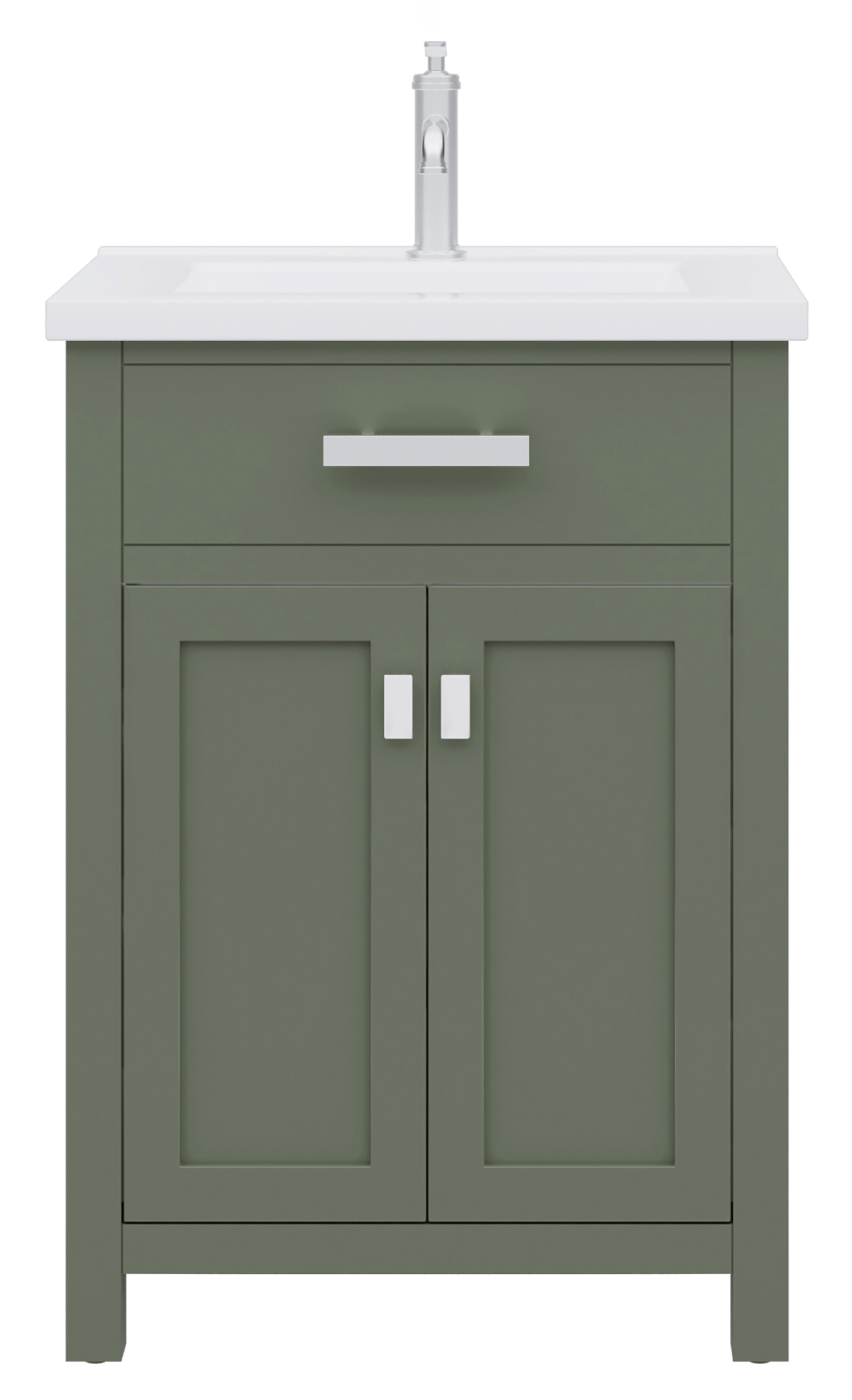 24" Integrated Ceramic Sink Top Vanity in Glacial Green with Faucet Option