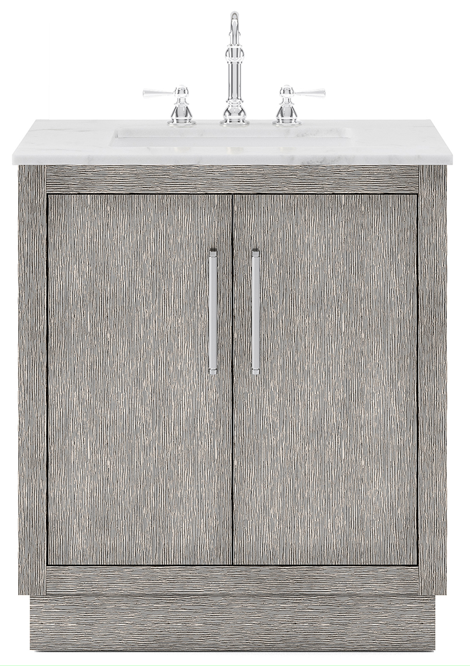 30" Single Sink Carrara White Marble Countertop Vanity in Grey Oak with Mirror and Faucet Options