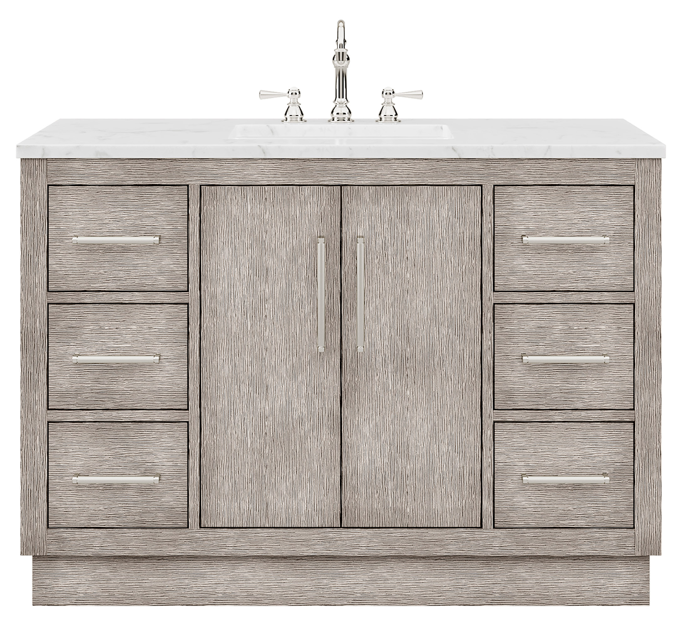 48" Single Sink Carrara White Marble Countertop Vanity in Grey Oak with Mirror and Faucet Options