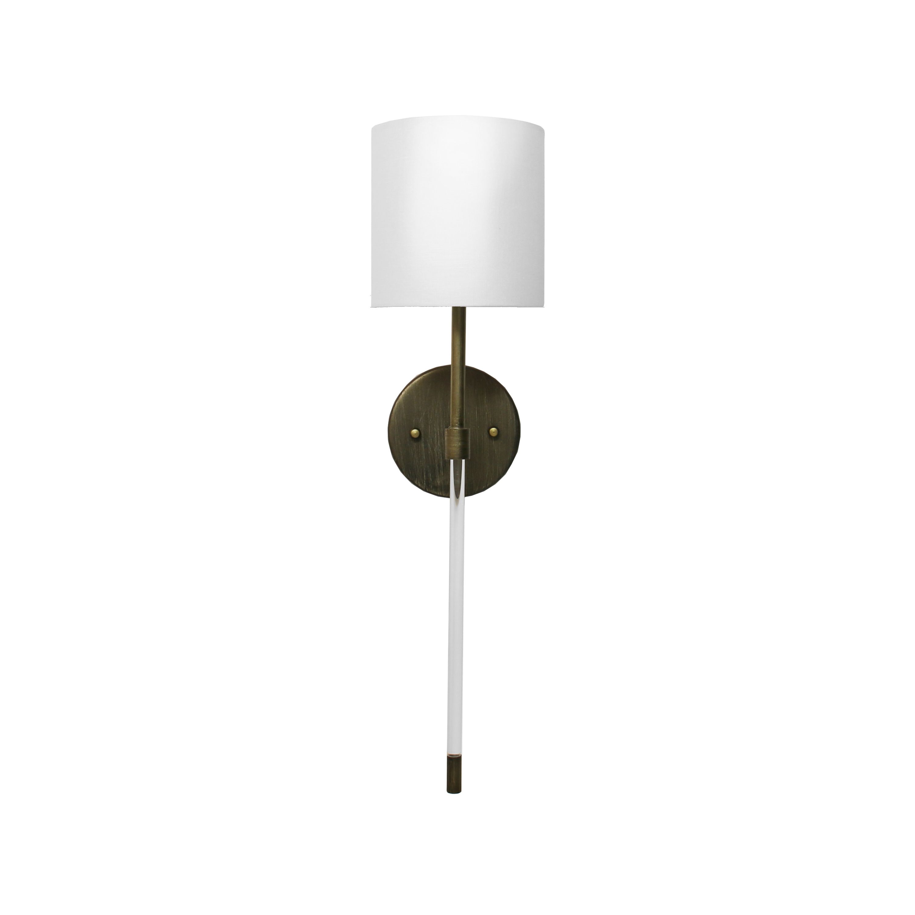 Acrylic Sconce with White Linen Shade in Bronze