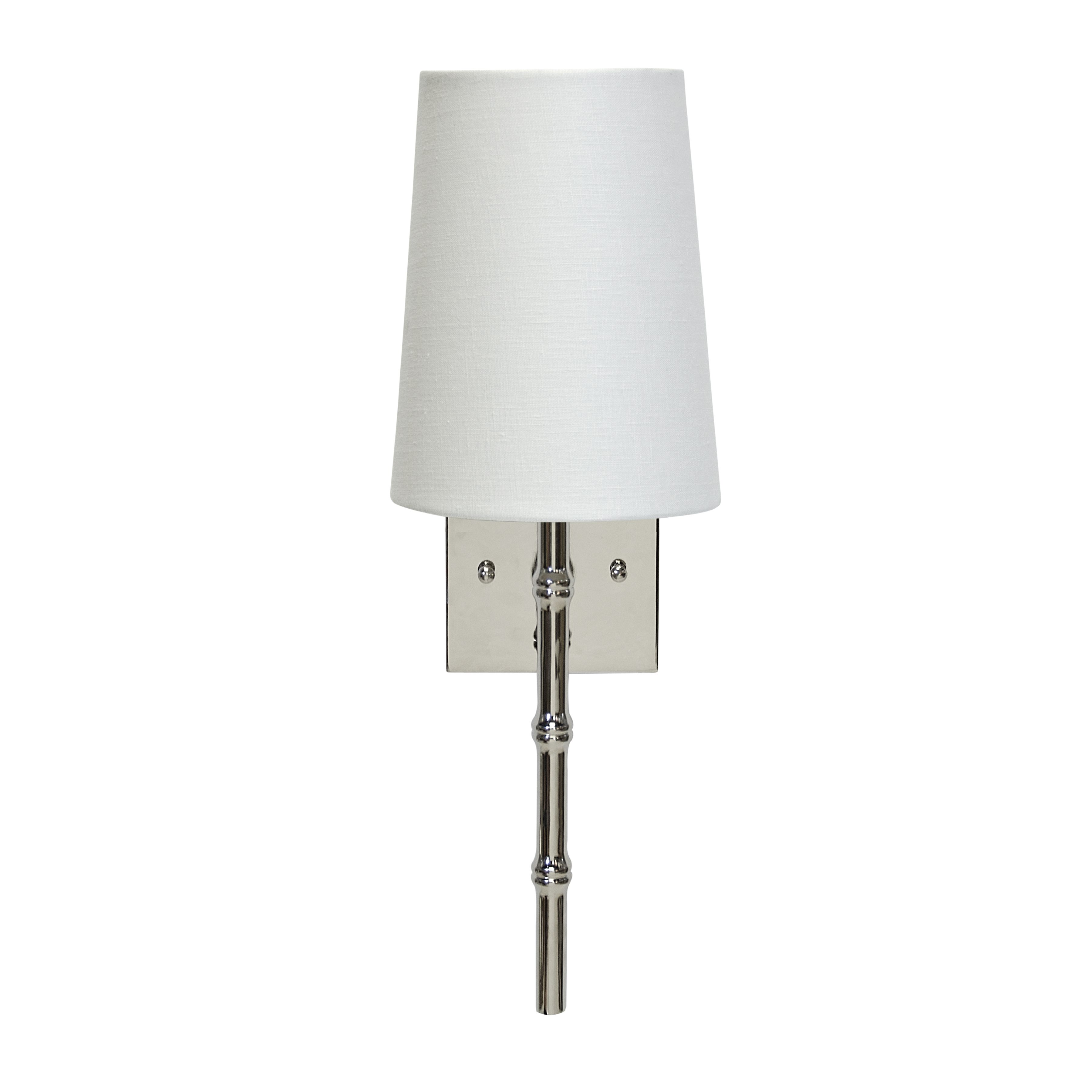 Nickel Plated Sconce with Bamboo Detail & White Linen Shade