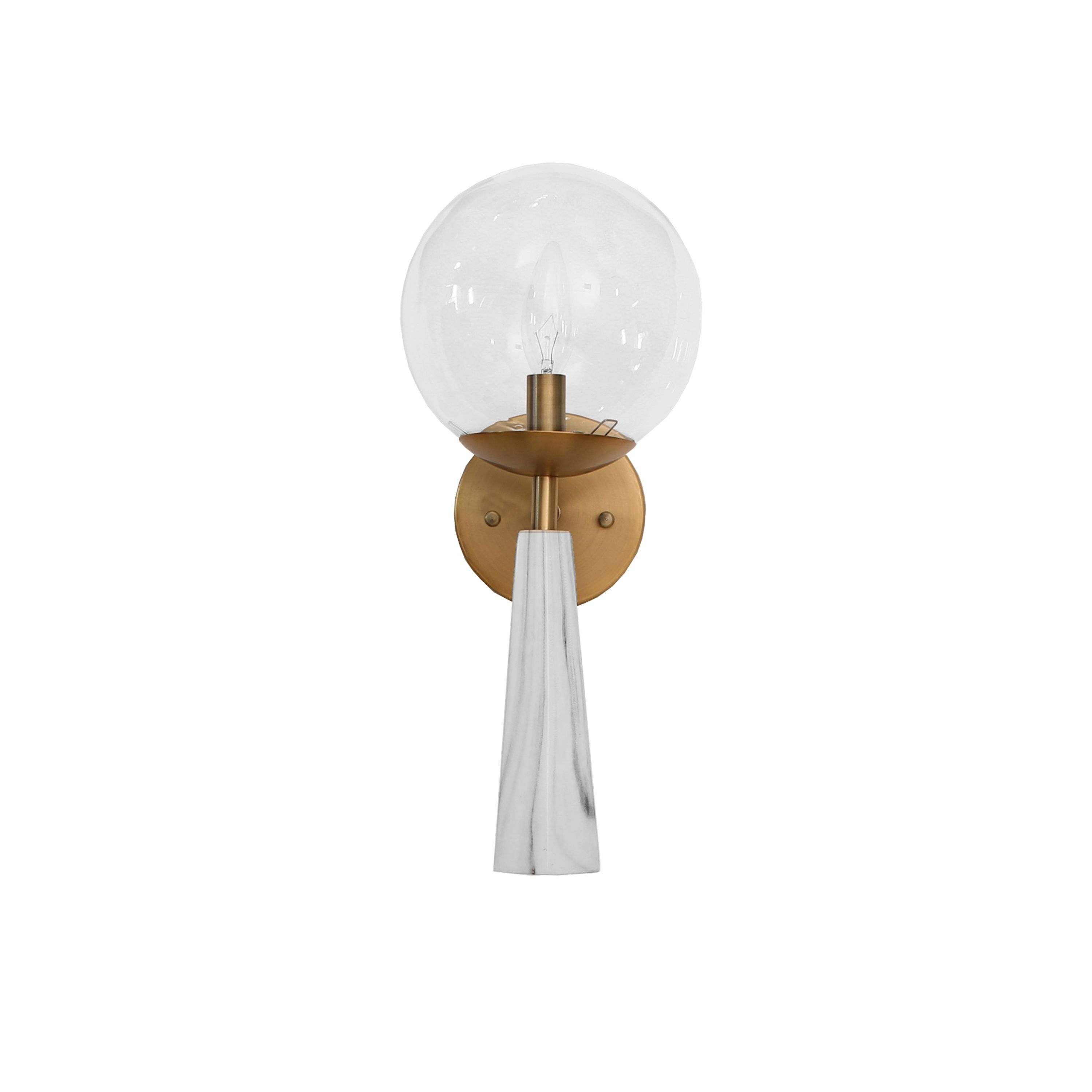 Faux Marble Sconce with Antique Brass and Clear Globe
