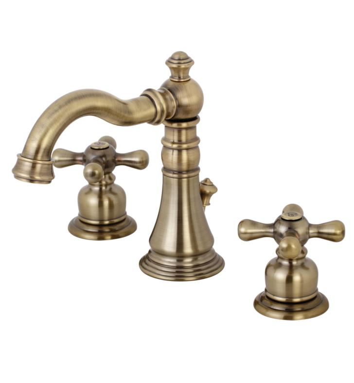 6" Double Metal Cross Handle Widespread Bathroom Sink Faucet with Pop-Up Drain in Antique Brass 6" Double Metal Cross Handle Widespread Bathroom Sink Faucet with Pop-Up Drain in Antique Brass