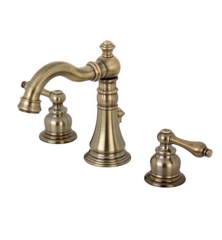 English Classic 6" Double Metal Lever Handle Widespread Bathroom Sink Faucet with Pop-Up Drain in Antique Brass
