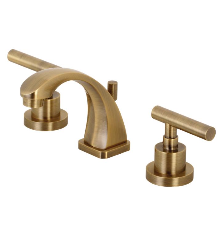 Manhattan 4 3/8" Double Metal Lever Handle Widespread Bathroom Sink Faucet with Pop-Up Drain in Antique Brass