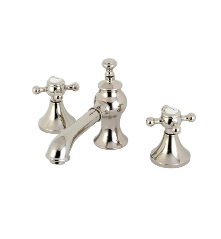 English Country 3 1/8" Double Metal Cross Handle Widespread Bathroom Sink Faucet with Pop-Up Drain in Polished Nickel