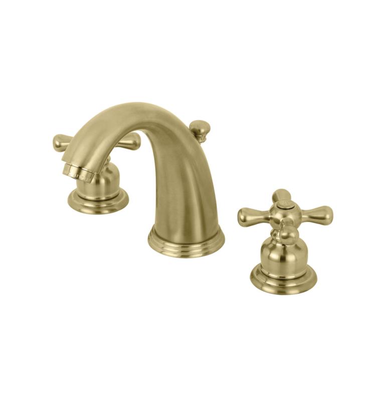 Victorian 5 3/4" Double Metal Cross Handle Widespread Bathroom Sink Faucet with Pop-Up Drain in Brushed Brass