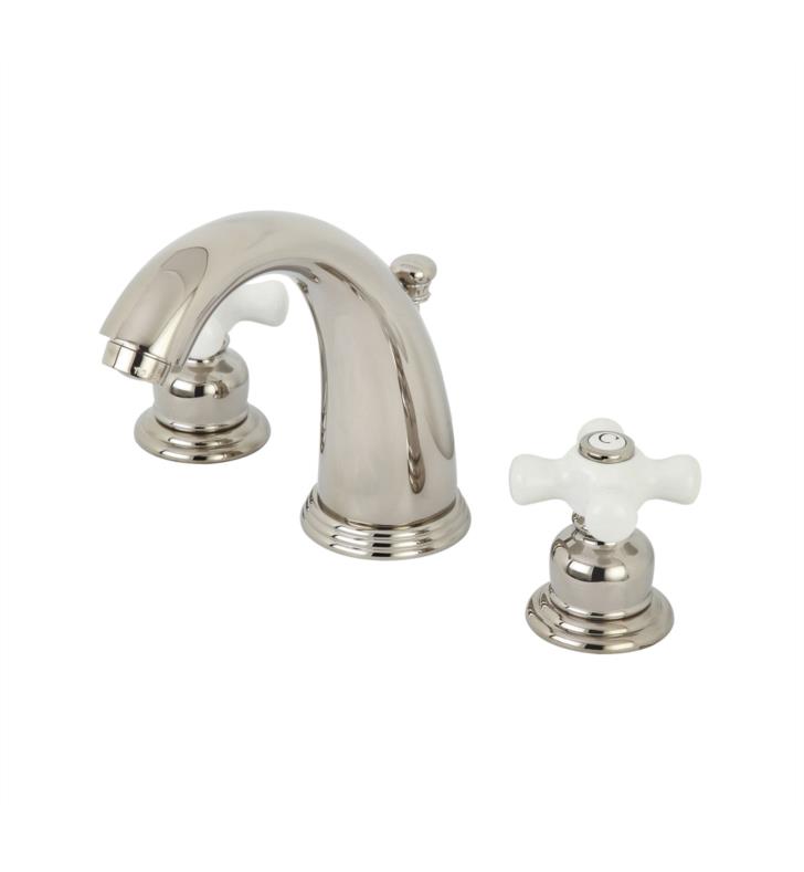 Victorian 5 3/4" Double Porcelain Cross Handle Widespread Bathroom Sink Faucet with Pop-Up Drain in Polished Nickel