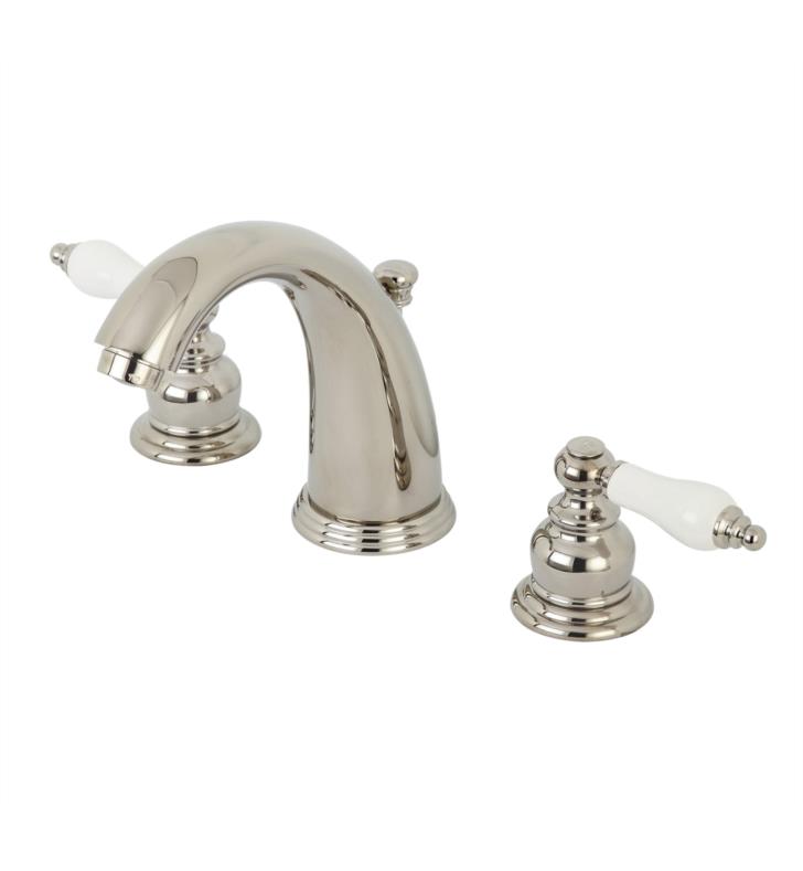 Victorian 5 3/4" Double Porcelain Lever Handle Widespread Bathroom Sink Faucet with Pop-Up Drain in Polished Nickel