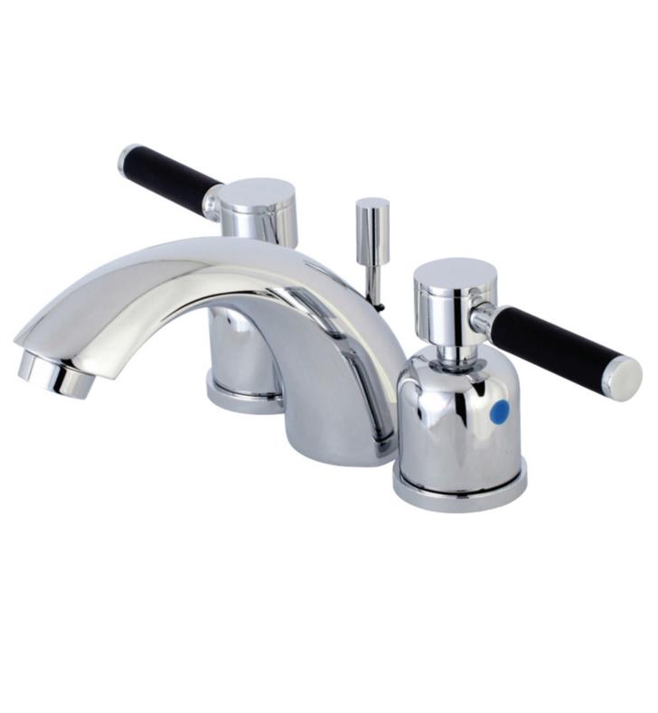 Kaiser 3 3/8" Double Porcelain Rubber - Coated Lever Handle Mini - Widespread Bathroom Sink Faucet with Pop-Up Drain