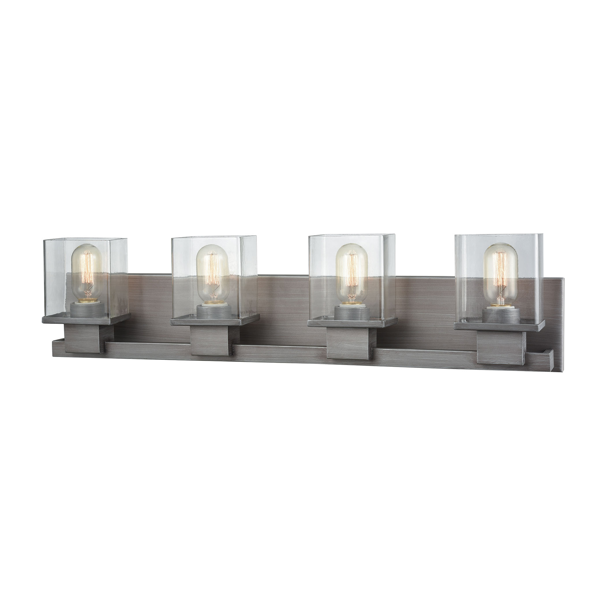 Hotelier 4 Light Vanity in Weathered Zinc with Clear Glass