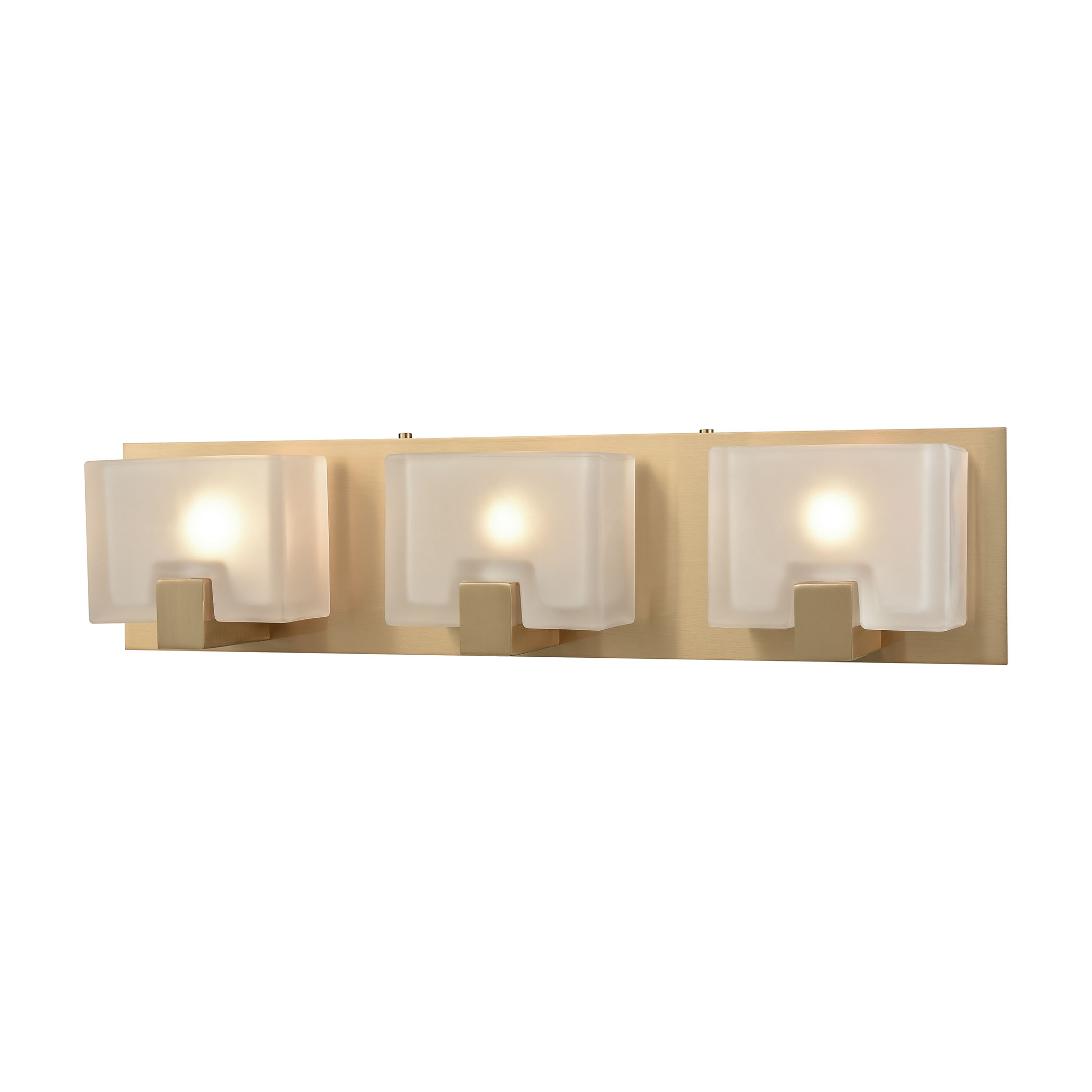 Ridgecrest 3 Light Vanity in Satin Brass with Frosted Cast Glass