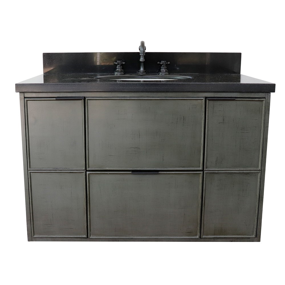 36" Single Wall Mount Vanity in Linen Gray Finish - Cabinet Only with Countertop, Backsplash and Mirror Options