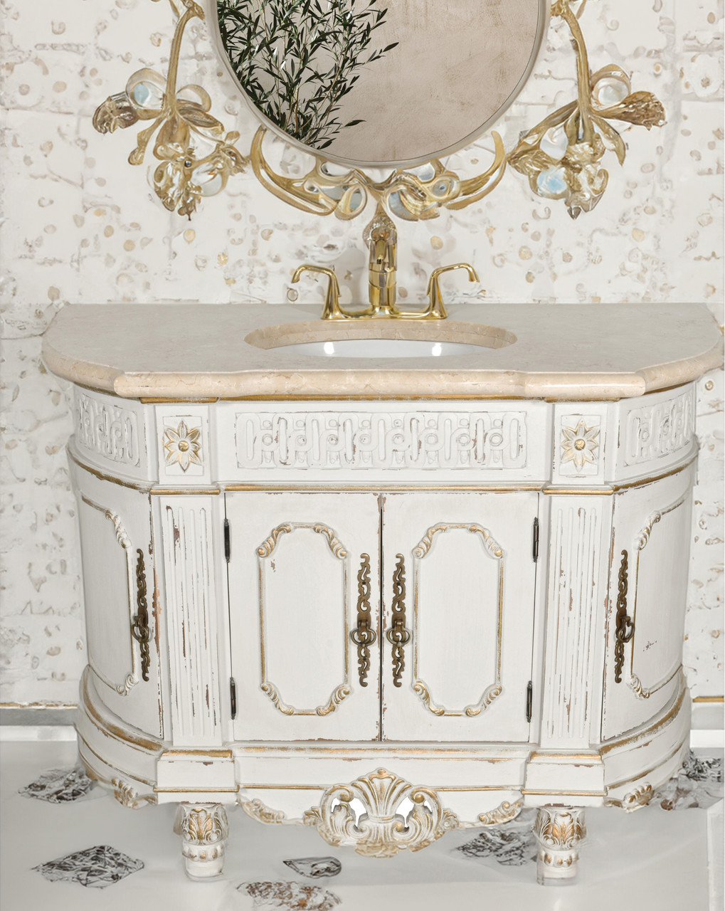 Adelina Collection Essex Single Bathroom Vanity with Marble Top 48" in Chaulk White Finish