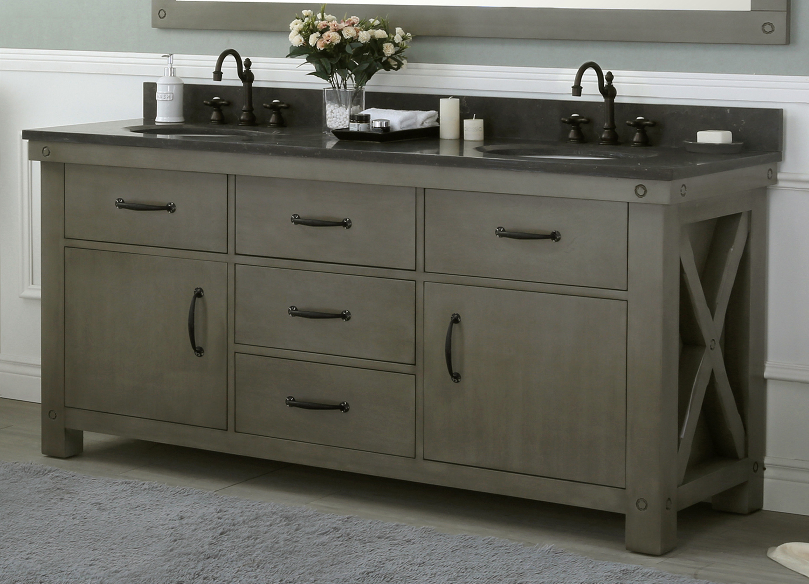 72" Grizzle Grey Double Sink Bathroom Vanity With Counter Top Options