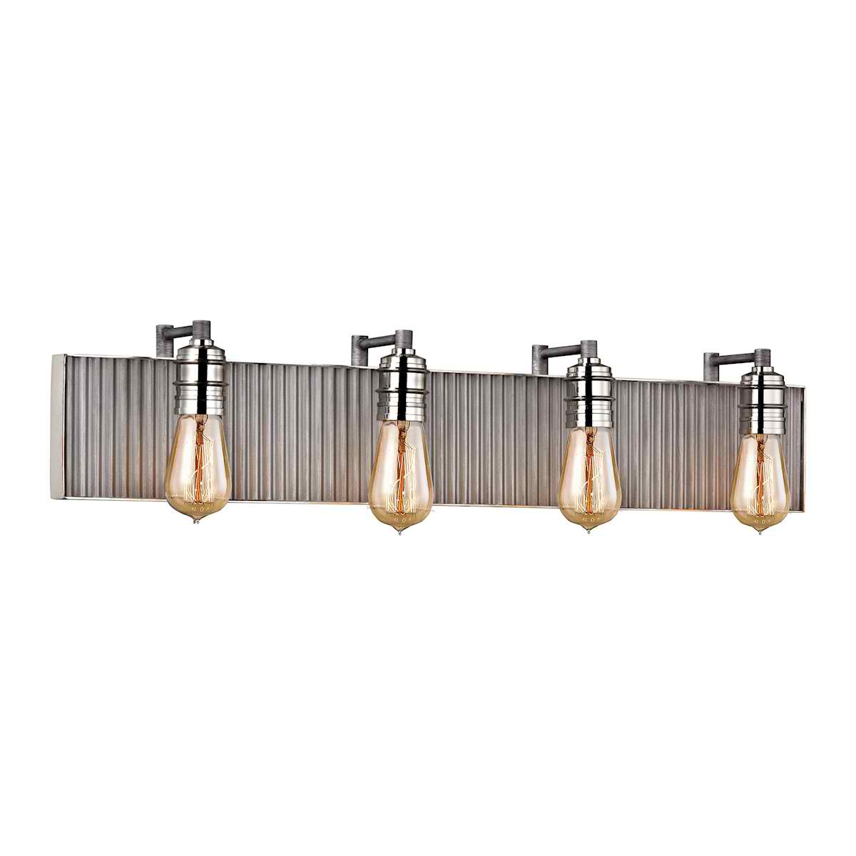 Corrugated Steel 4 Light Vanity in Weathered Zinc and Polished Nickel