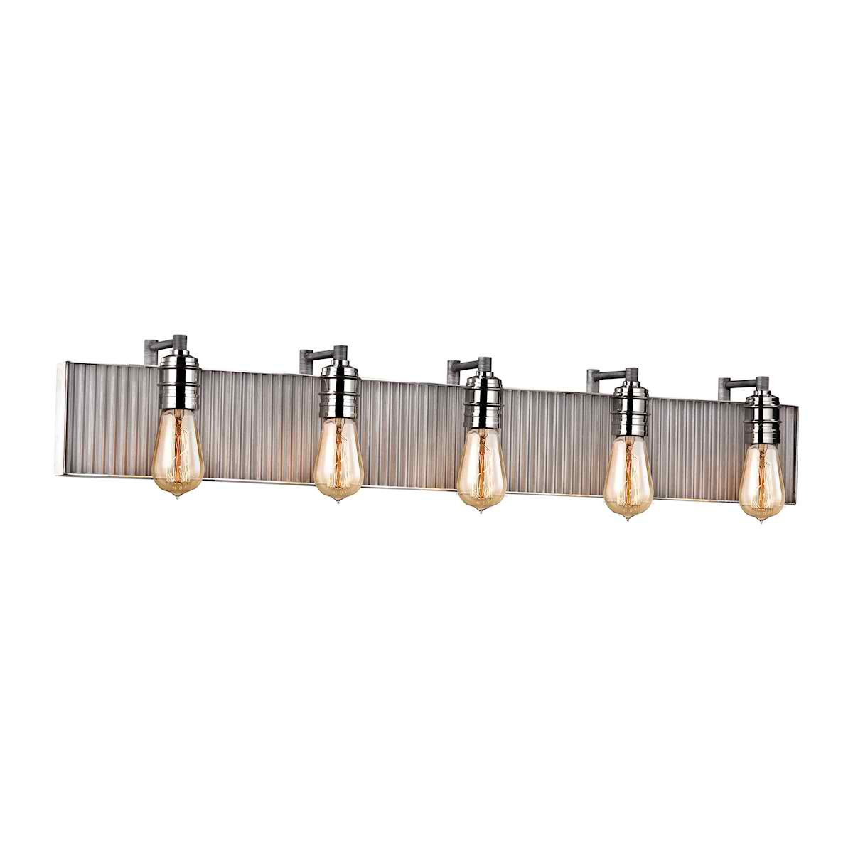 Corrugated Steel 5 Light Vanity in Weathered Zinc and Polished Nickel