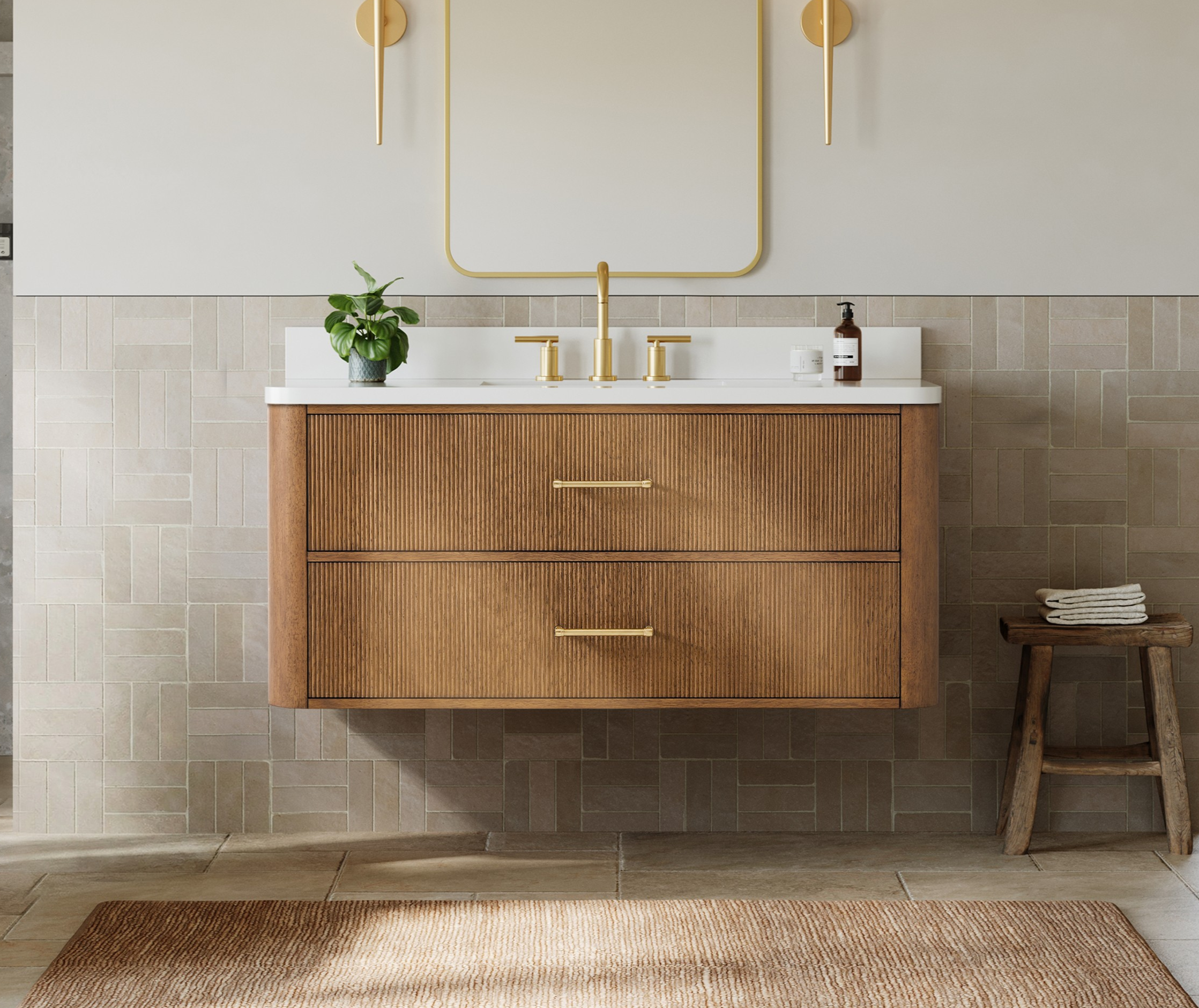 48" Single Wall Mounted Bathroom Vanity in Toasted Walnut, with Countertop Options and Hardware Option