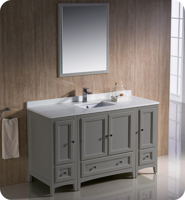 54" Traditional Bathroom Vanity with Color, Faucet, Top, Sink and Linen Cabinet Option