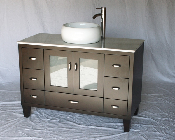 46" Adelina Contemporary Style Single Sink Bathroom Vanity in Espresso Finish with Imperial White Stone Countertop and Round White Porcelain Sink