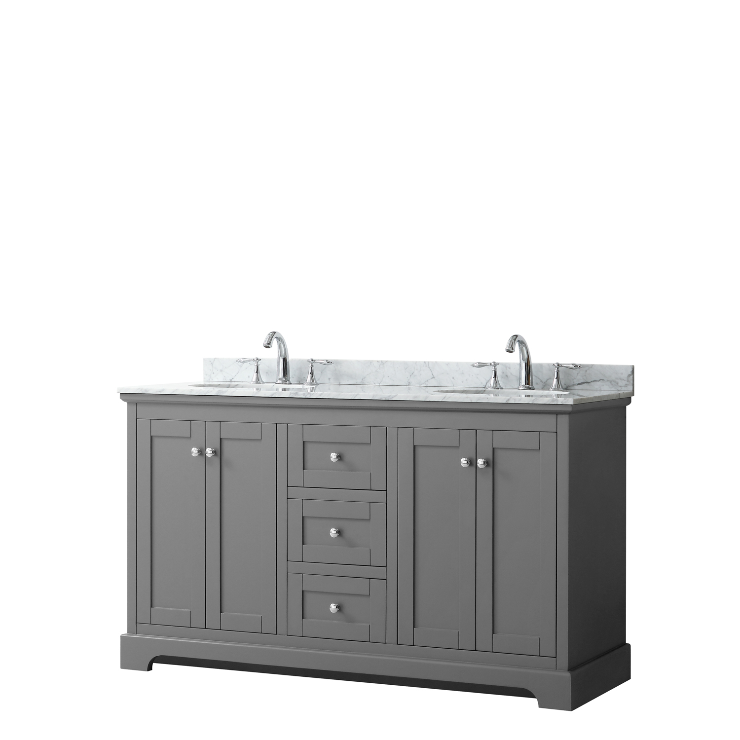 60" Double Bathroom Vanity in Dark Gray, No Countertop, No Sinks, and No Mirror