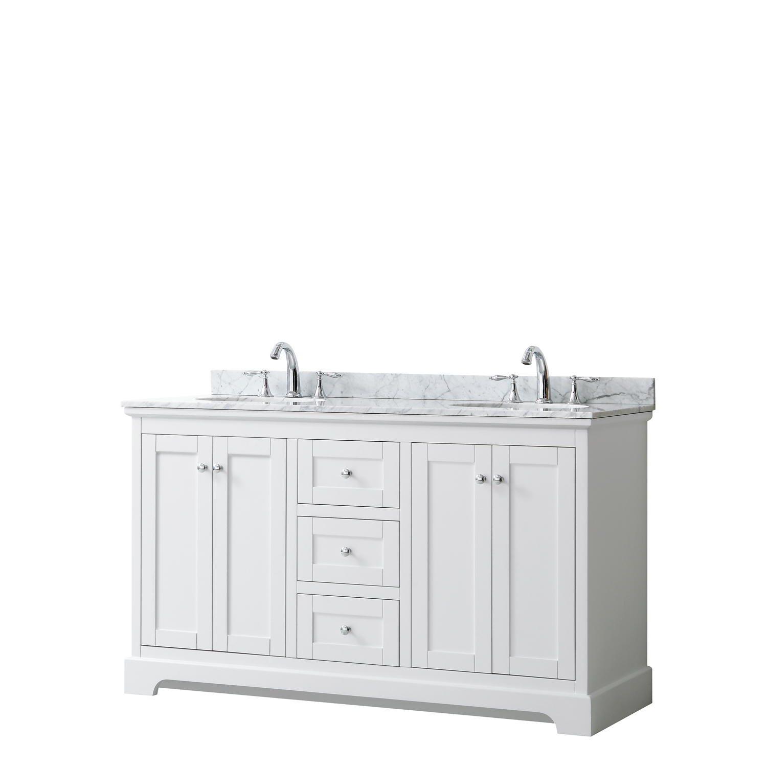 60" Double Bathroom Vanity in White, No Countertop, No Sinks, and No Mirror