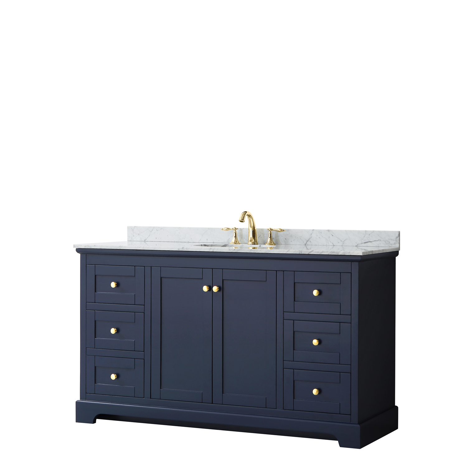60" Single Bathroom Vanity in Dark Blue, No Countertop, No Sink, and No Mirror