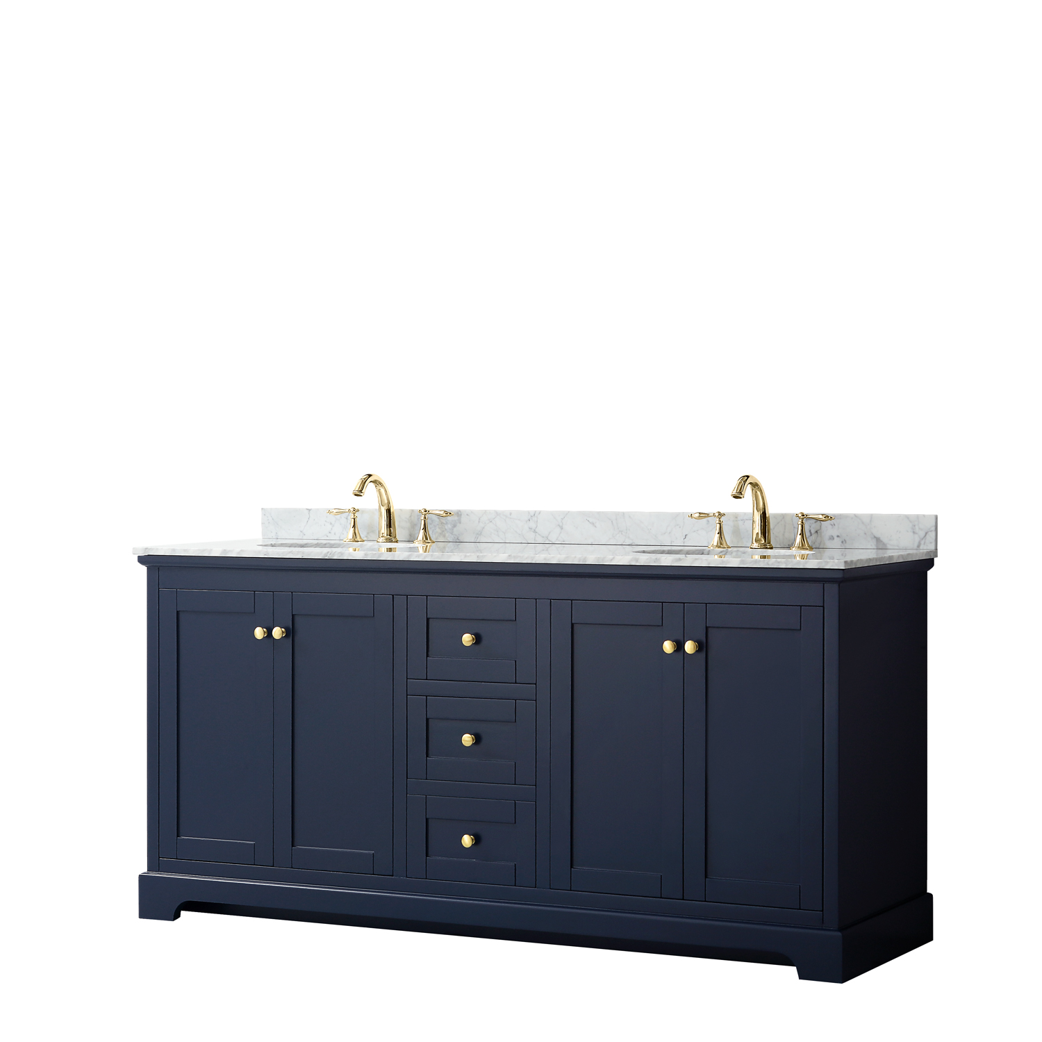 72" Double Bathroom Vanity in Dark Blue, No Countertop, No Sinks, and No Mirror