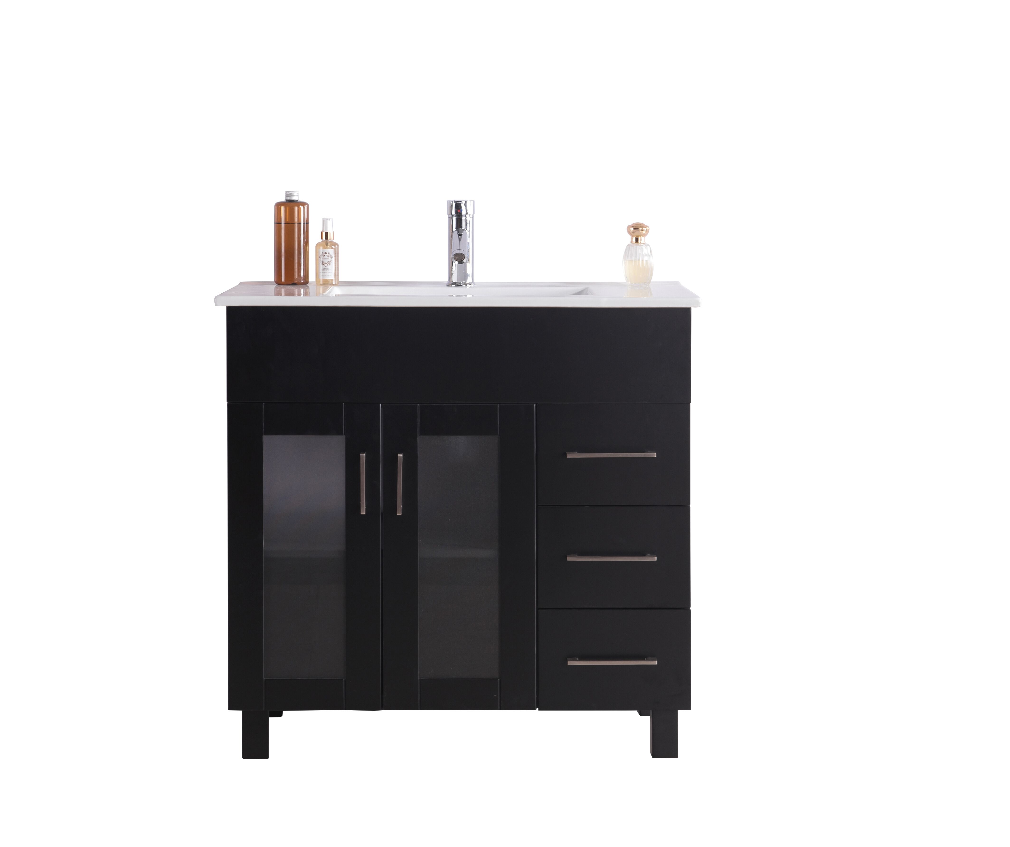 36" Single Bathroom Vanity Cabinet + Ceramic Basin Counter with Color and Mirror Options